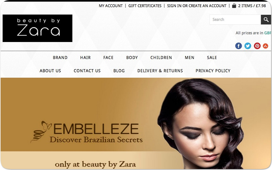 BigCommerce Custom Design and Development Beauty by Zara