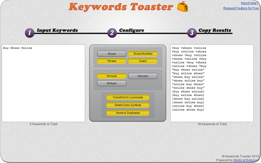 Keywords Toaster for PPC and SEO Specialists